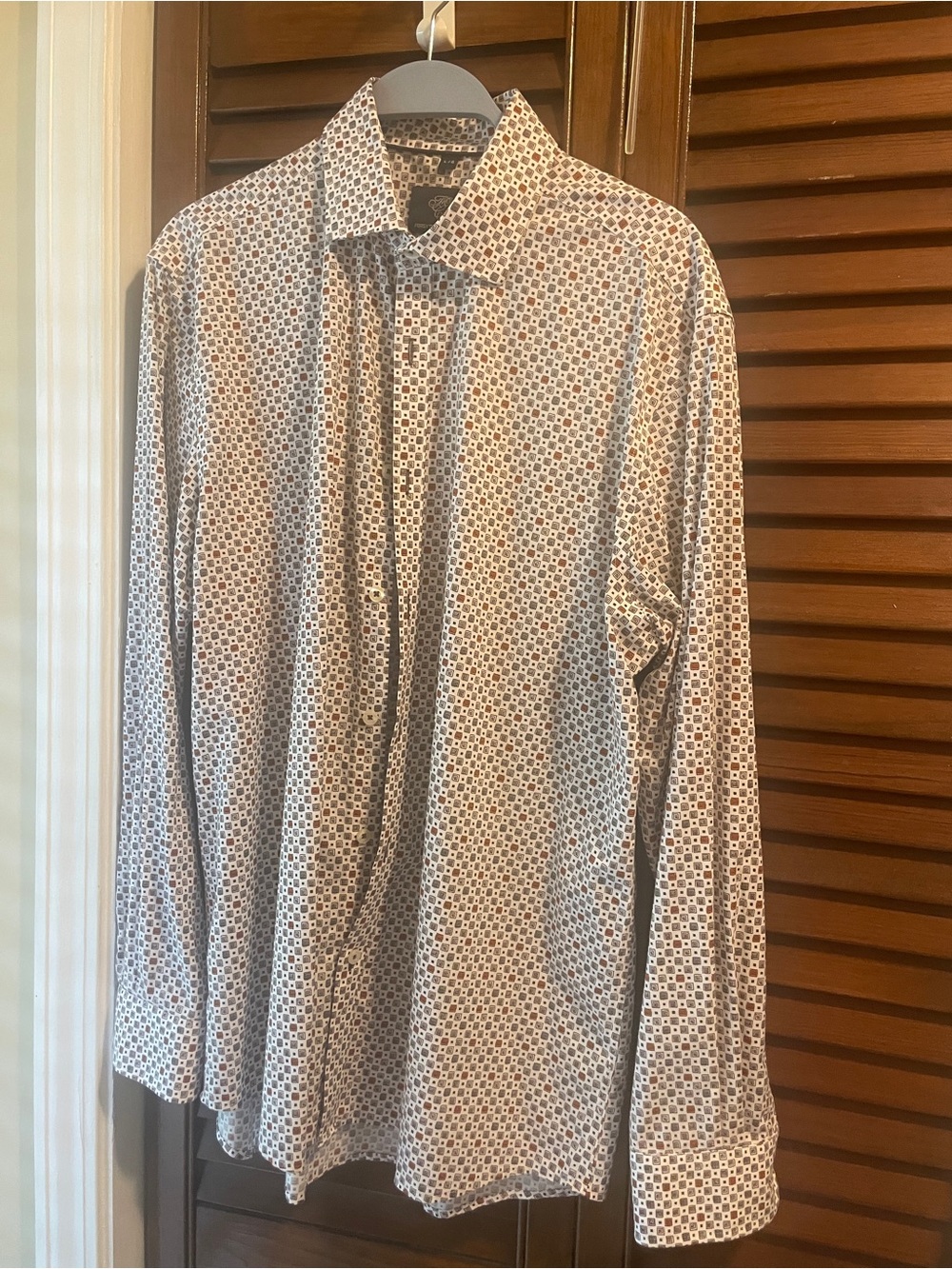 Men's Long-Sleeve Geometric Dress Shirt - White & Brown